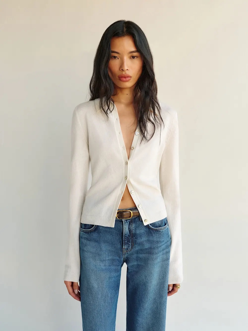 Reformation Florentina Cashmere Collared Cardigan Gossamer XS